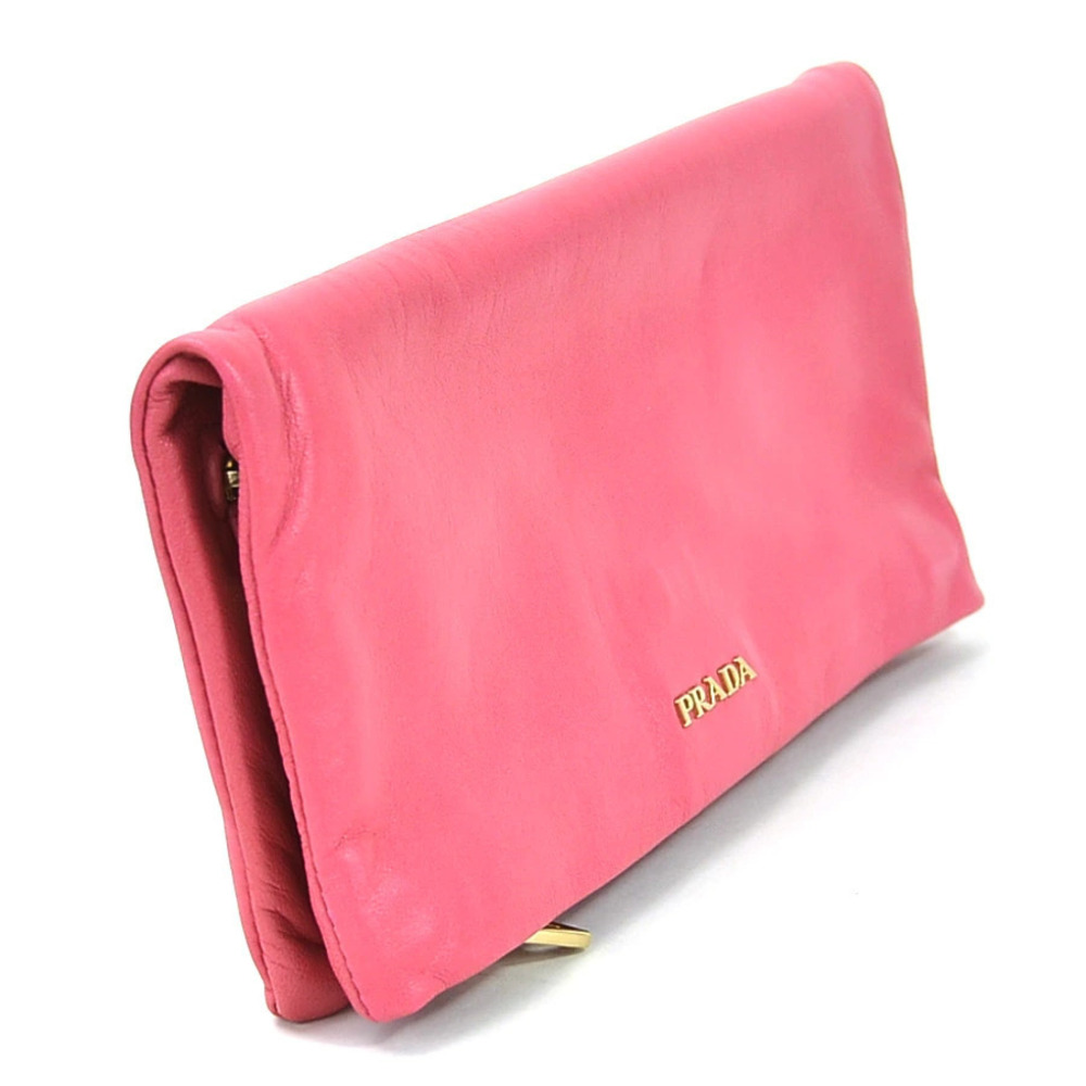 Prada Gold Bag Leather Clutch Pink Gold Pink